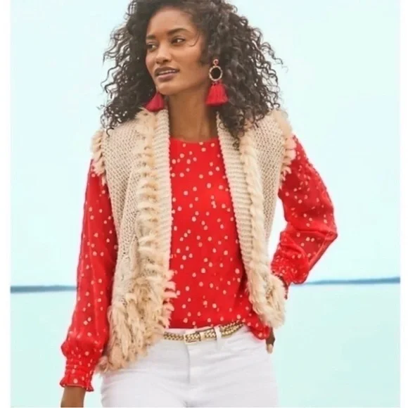 NWT Lilly Pulitzer Torini Sequin Sweater Vest in Heathered Latte Metallic - Picture 3 of 17